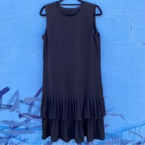 Vintage black sleeveless satin dress, retro flapper style, size M/L